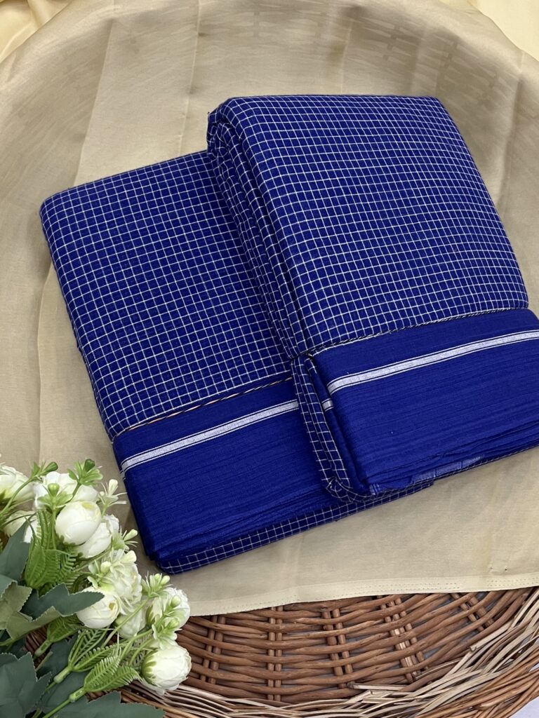 German Blue Patteda Anchu Saree