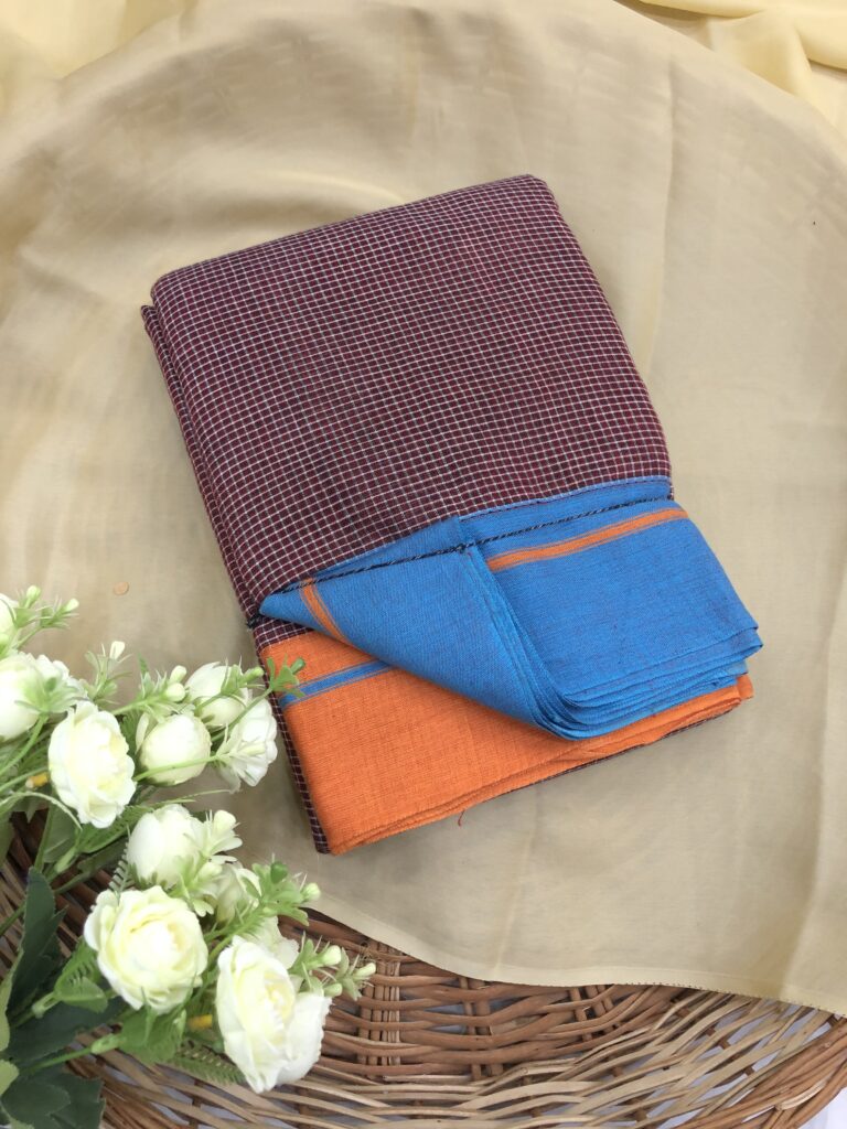 Orange/Blue-Rust Patteda Anchu Saree