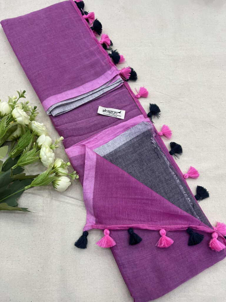 Pink Grey Half N Half Mulmul Saree