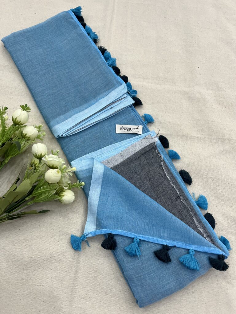 Sky Grey Half N Half Mulmul Saree