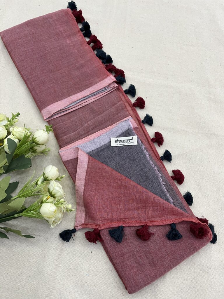 Red Grey Half N Half Mulmul Saree