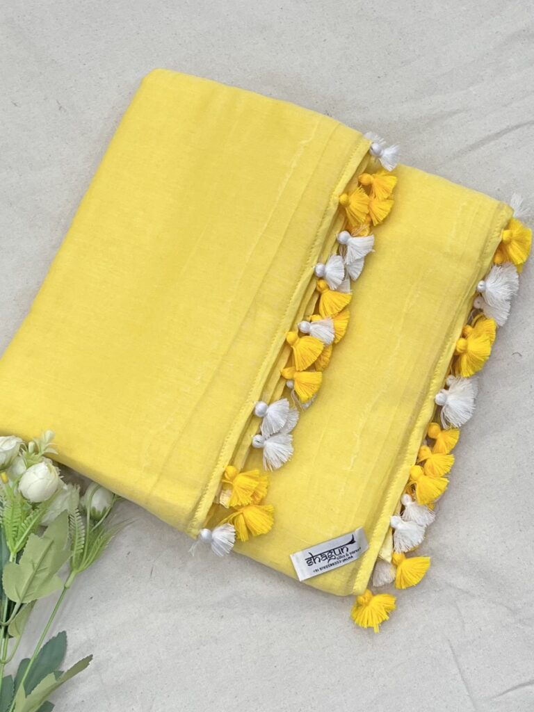 Yellow Butter Mulmul Saree