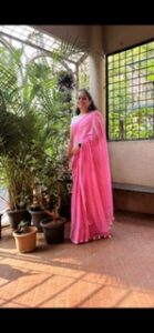 Pink White Mulmul Saree photo review