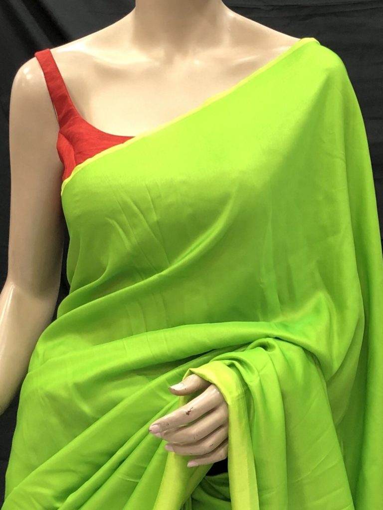 Parrot Green Malai Silk Saree