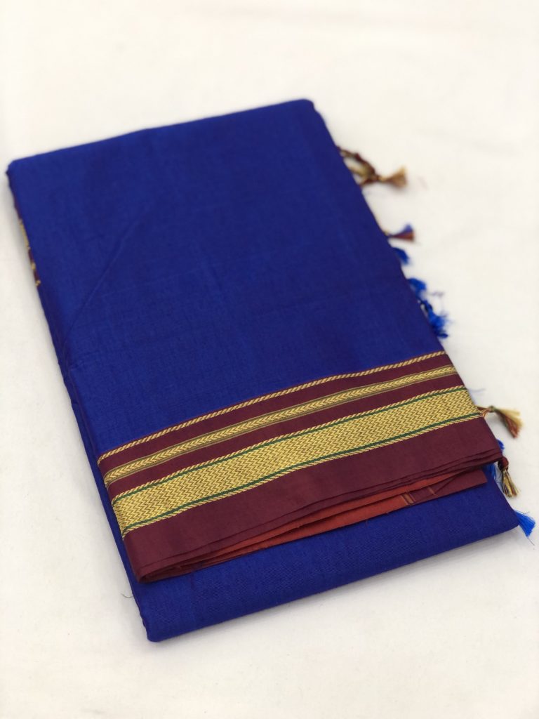 Blue Maroon Rayon Cotton Ilkal Saree