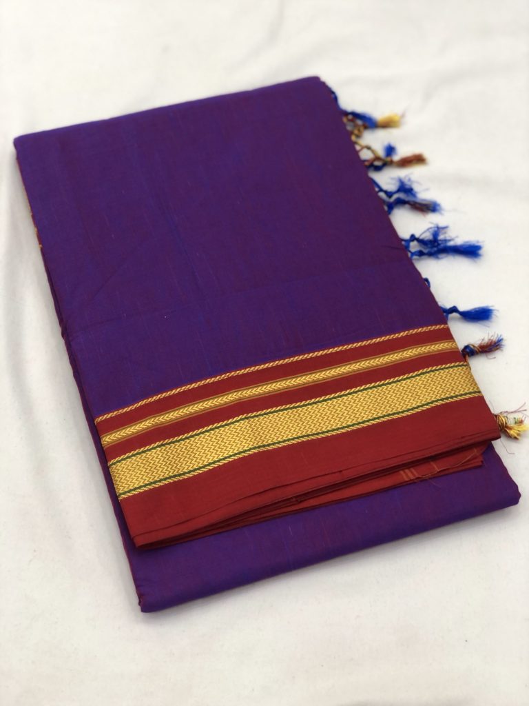 Purple Cross Red Rayon Cotton Ilkal Saree