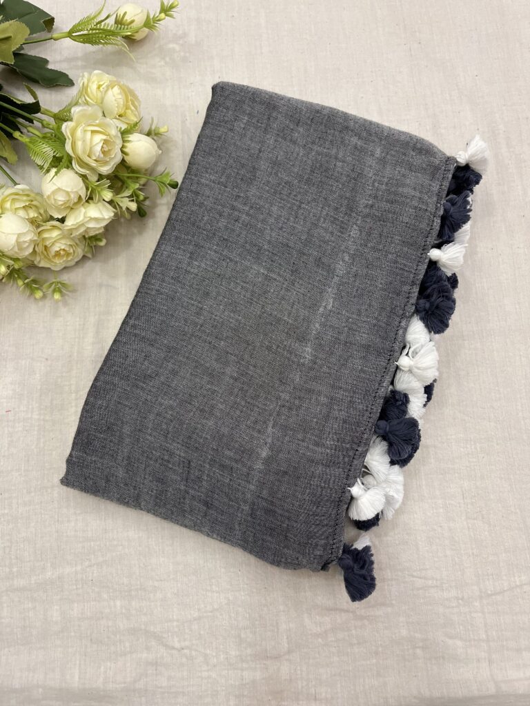 Grey Monochrome Mulmul Saree