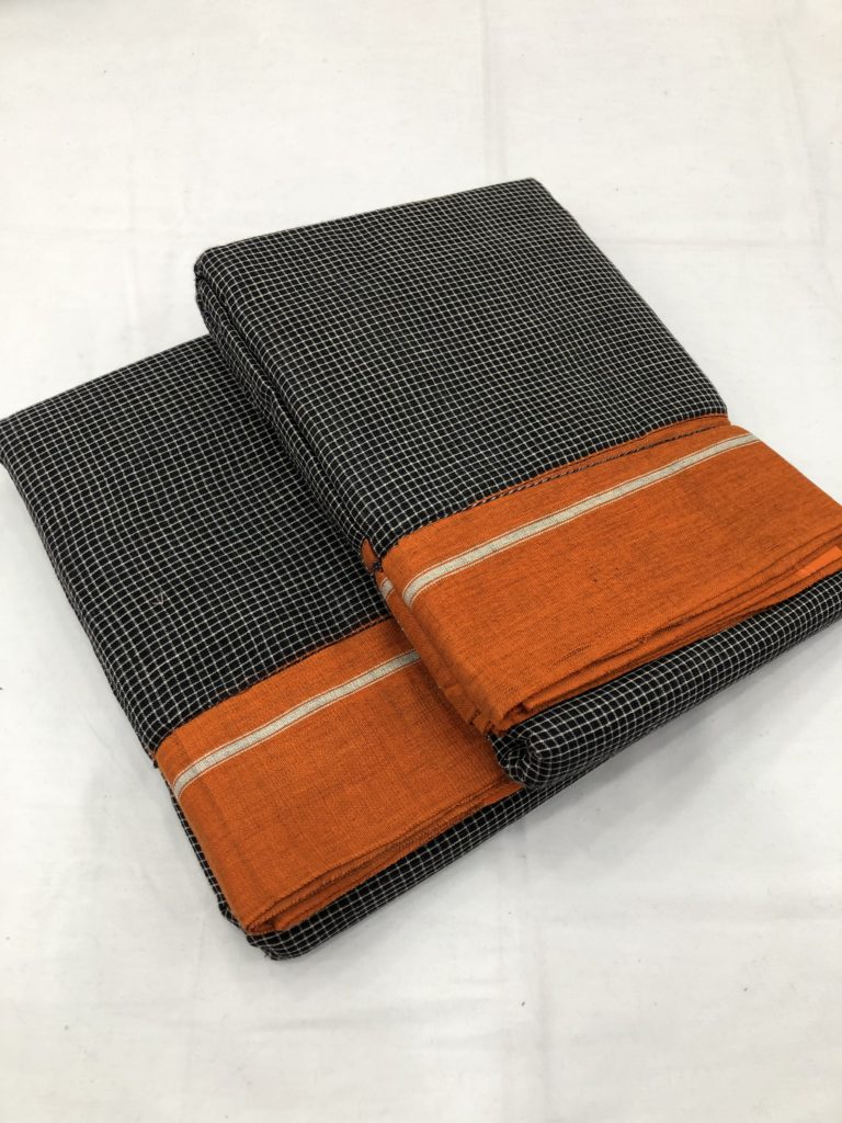 Black Orange Patteda Anchu Saree