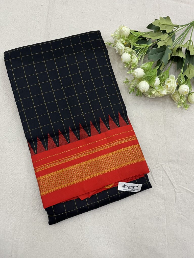 Black Red Checks Shivshahi Ilkal Silk Saree