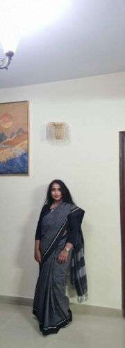 Black White Patteda Anchu Saree photo review