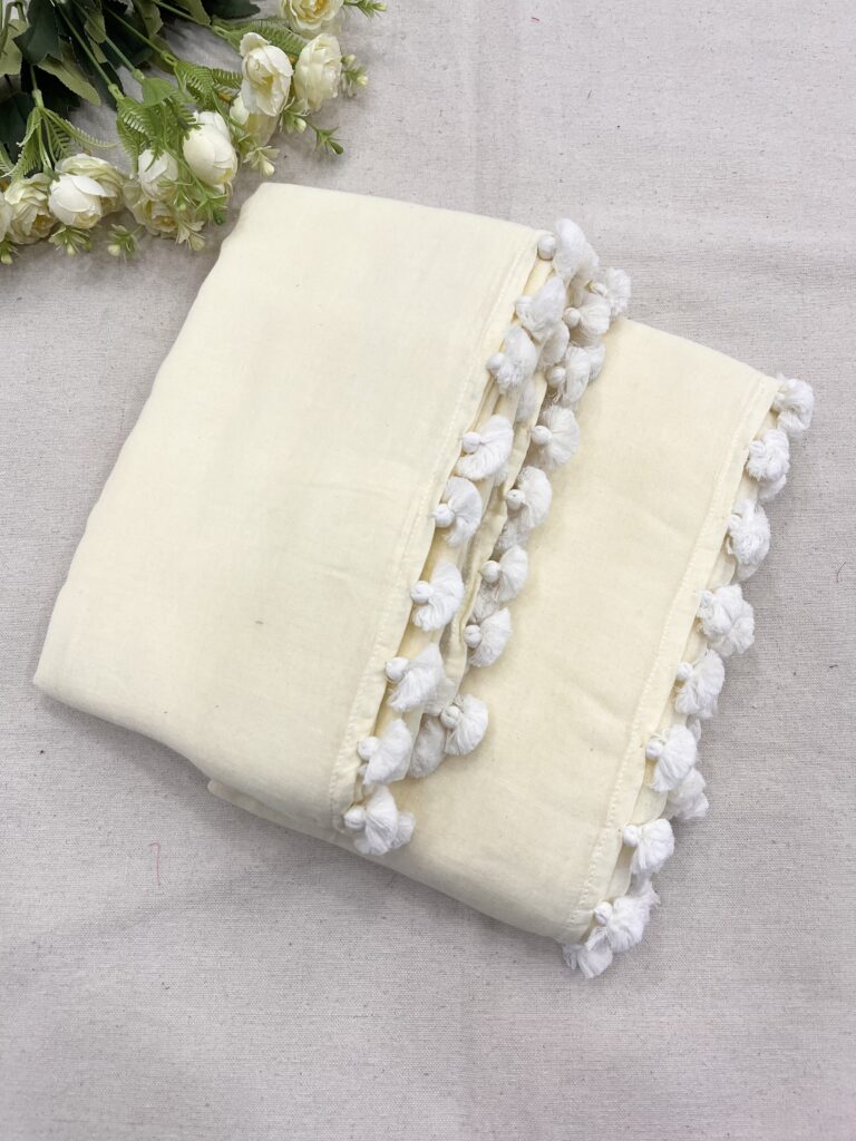 Cream Mulmul Saree