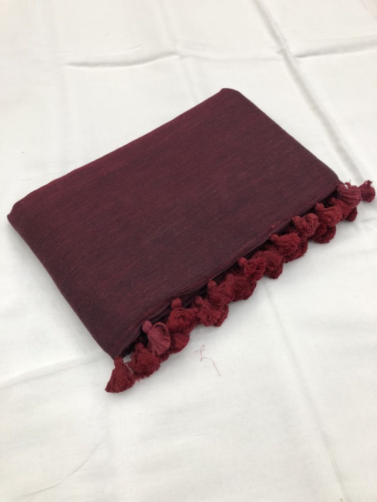 Maroon Mulmul Saree