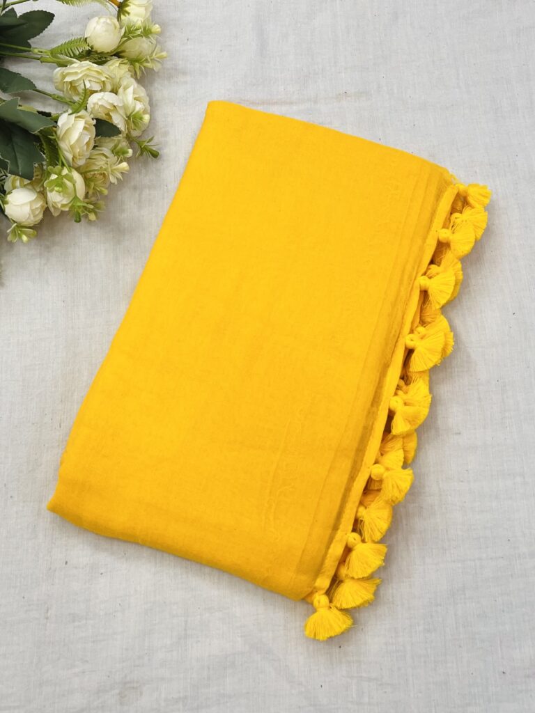 Yellow Mulmul Saree