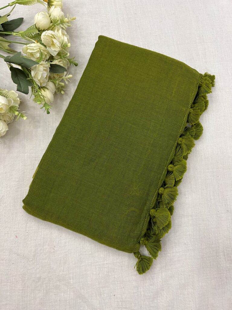 Olive Mulmul Saree