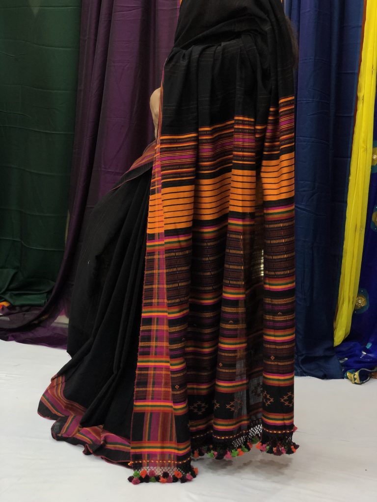 Black Orange Bhujodi Saree
