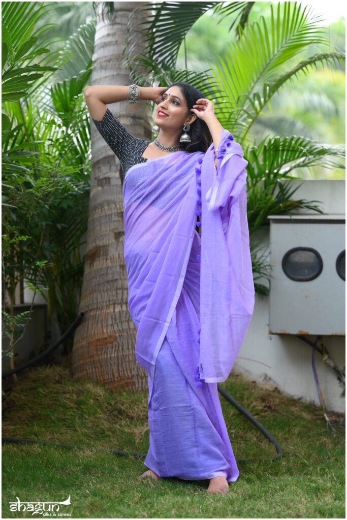 Lavender Mulmul Saree