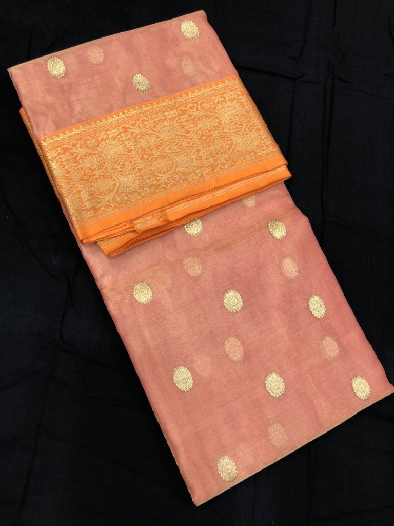 Peach Orange Dollar Motif Chanderi Saree