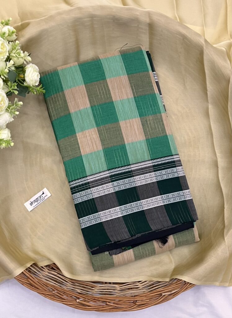 Green Cream Checks Ilkal Saree