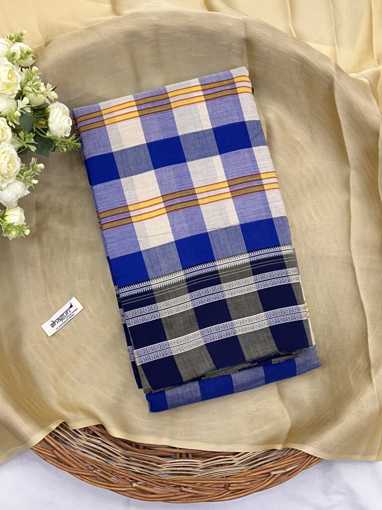 Blue Cream Checks Ilkal Saree