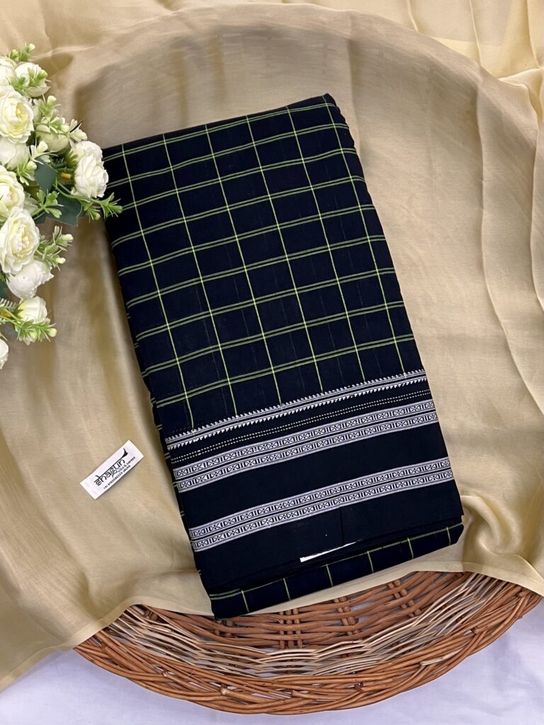 Black Green Checks Ilkal Saree
