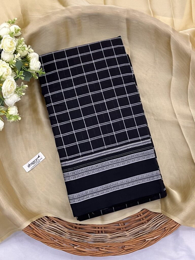 Black White Checks Ilkal Saree