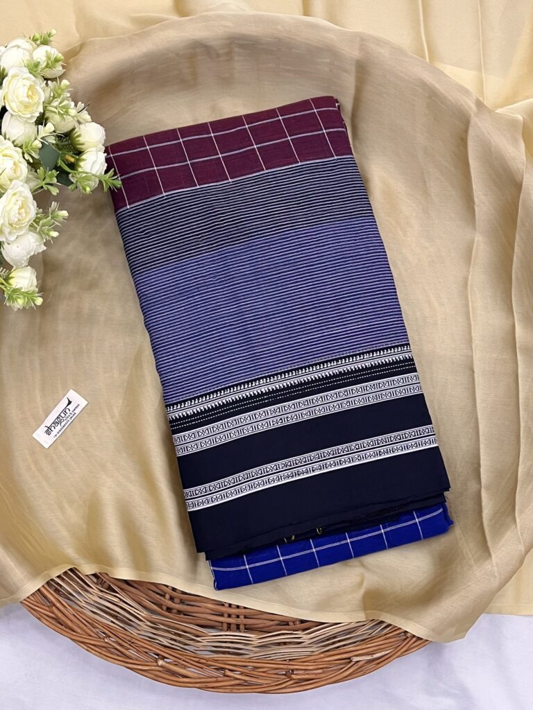 Blue Wine Stripes & Checks Ilkal Saree