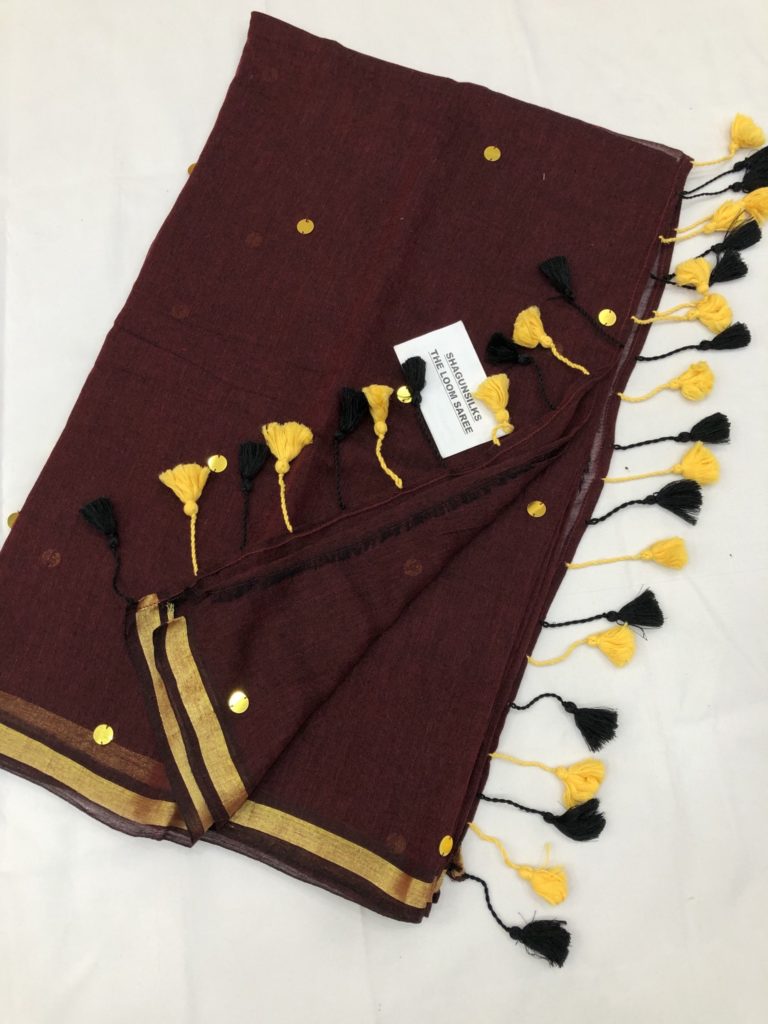 Maroon Sequin Zari Border Tassels