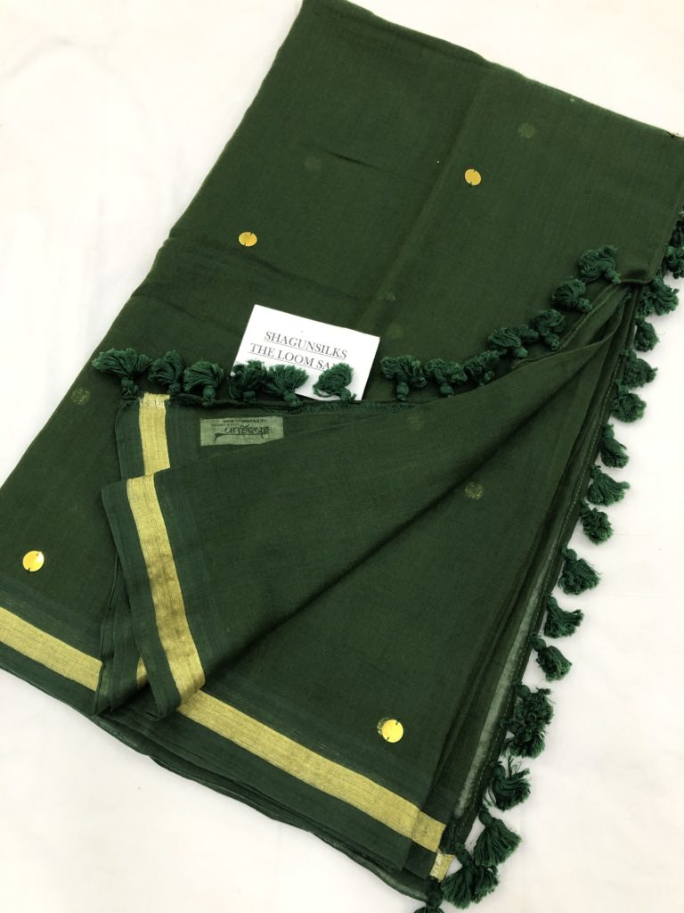 Green Sequin Zari Border Pompom