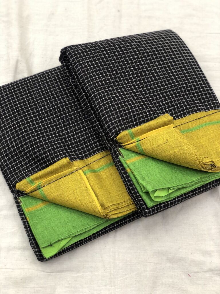 Yellow/Green-Black Patteda Anchu Saree
