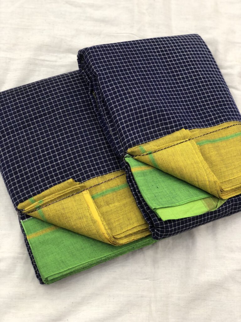 Green/Yellow-Blue Patteda Anchu Saree
