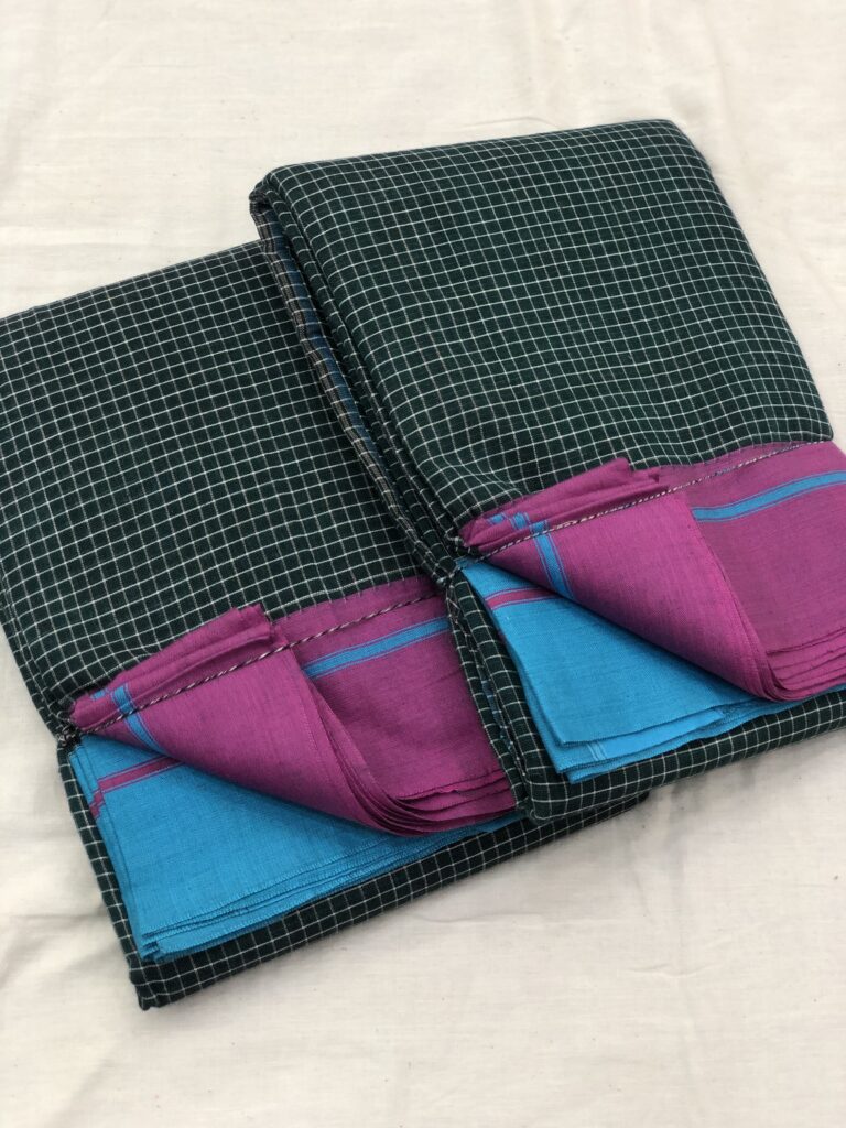 Pink/Blue-Green Patteda Anchu Saree