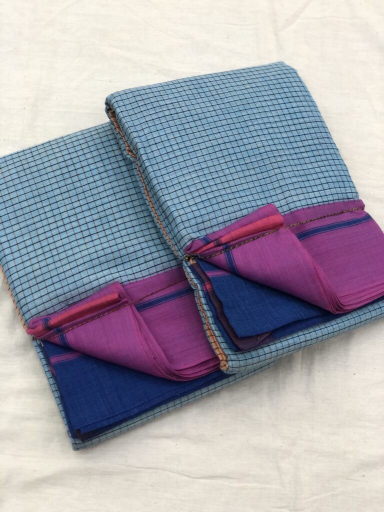 Pink/Blue-Sky Blue Patteda Anchu Saree