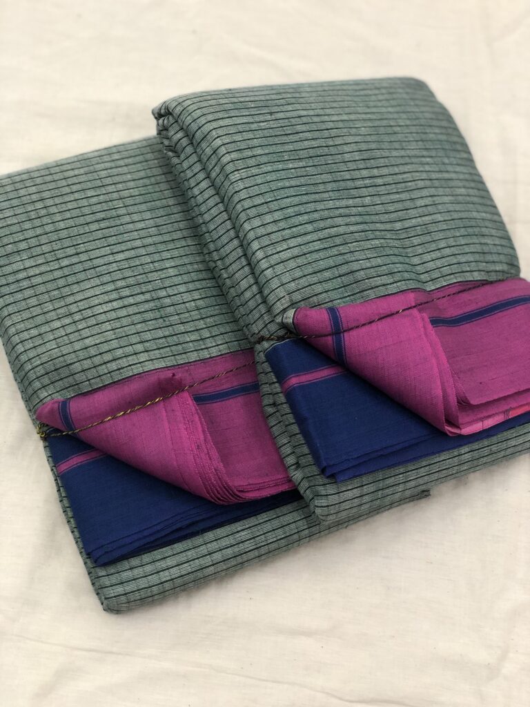Pink/Blue-Pista Green Patteda Anchu Saree