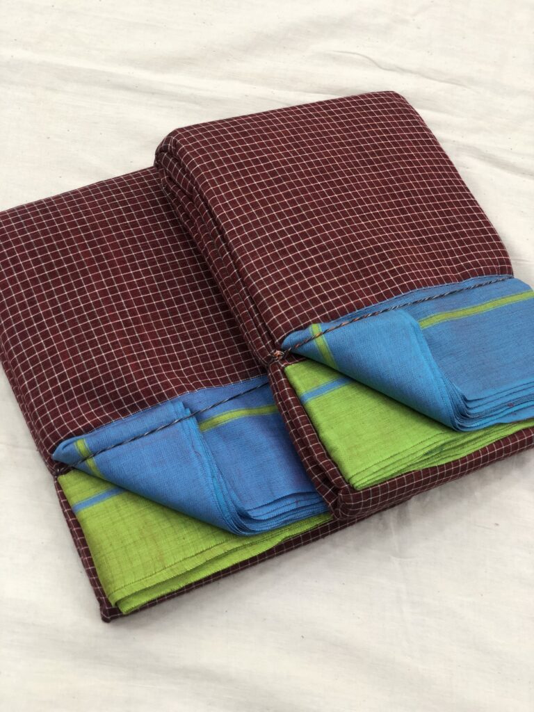 Blue/Green-Maroon Patteda Anchu Saree