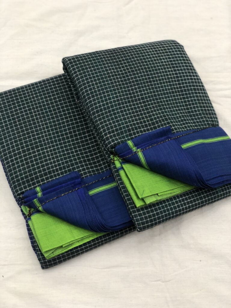 Parrot/Blue-Green Patteda Anchu Saree