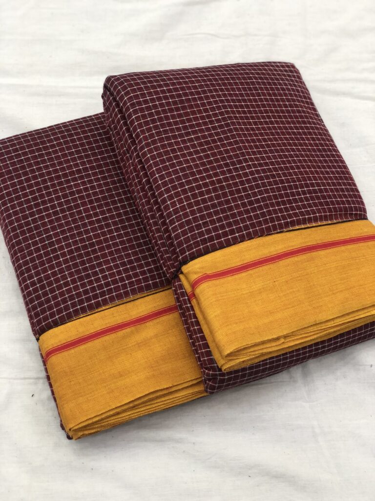 Garnet Mustard Patteda Anchu Saree