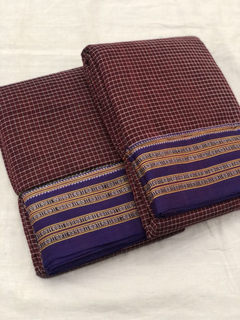 Maroon Purple Gomi Teni Border Patteda Anchu Saree