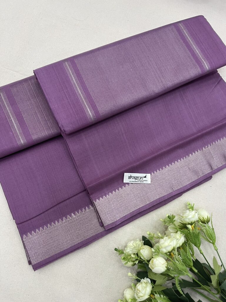 Lilac Silver Border Mangalgiri Cotton Saree
