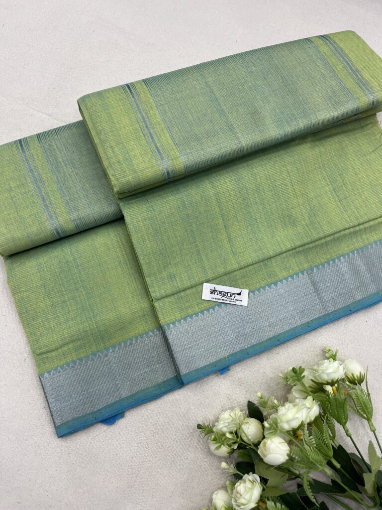 Kheera Silver Border Mangalgiri Cotton Saree