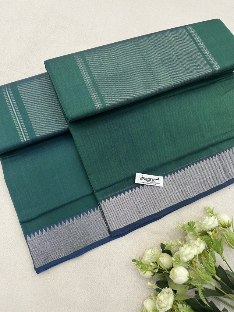 Ocean Green Silver Border Mangalgiri Cotton Saree