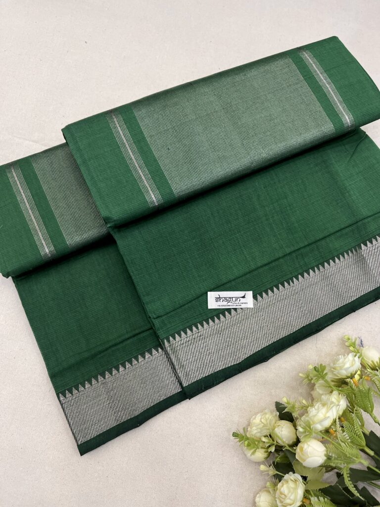 Green Silver Border Mangalgiri Cotton Saree