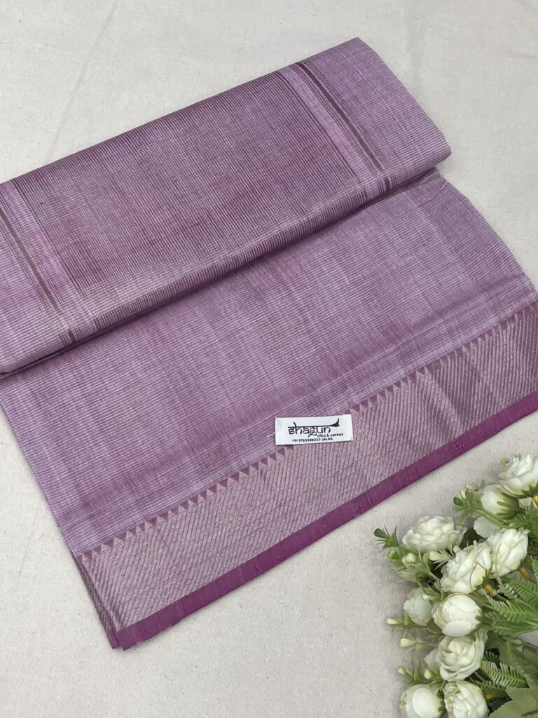 Lavender Pink Silver Border Mangalgiri Cotton Saree