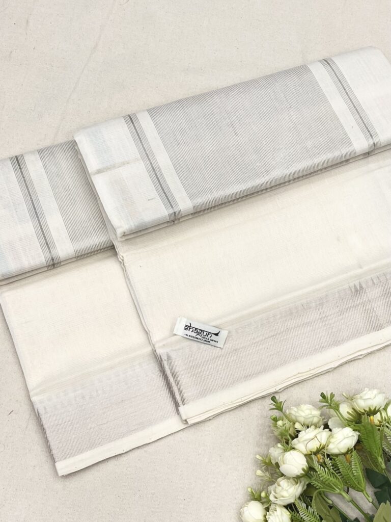 White Silver Border Mangalgiri Cotton Saree