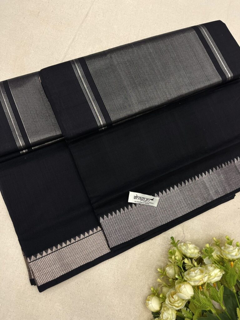 Black Silver Border Mangalgiri Cotton Saree