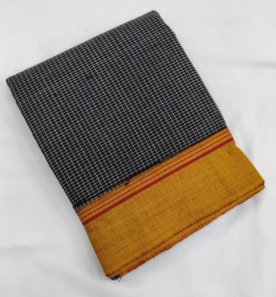 Mustard Black PA-Double Pallu