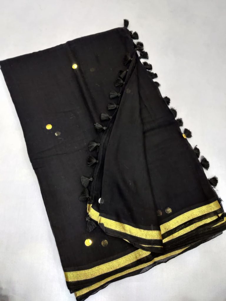 Zari border Black Sequine Pompom