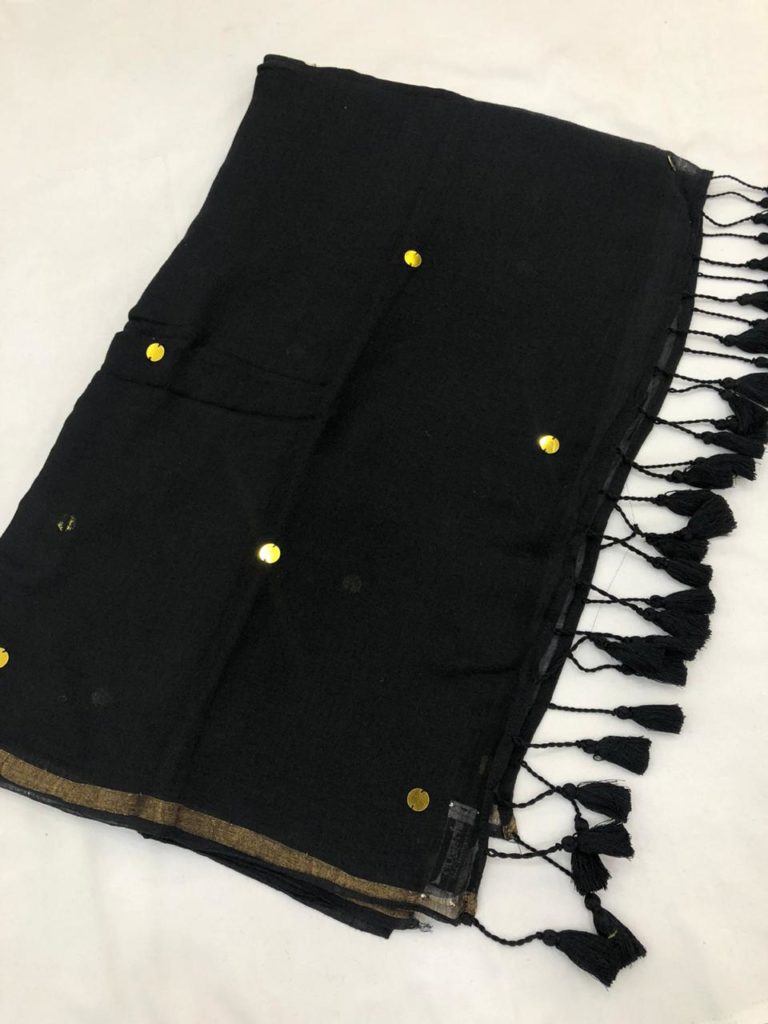 Black Gold Sequin Zari Border Tassels