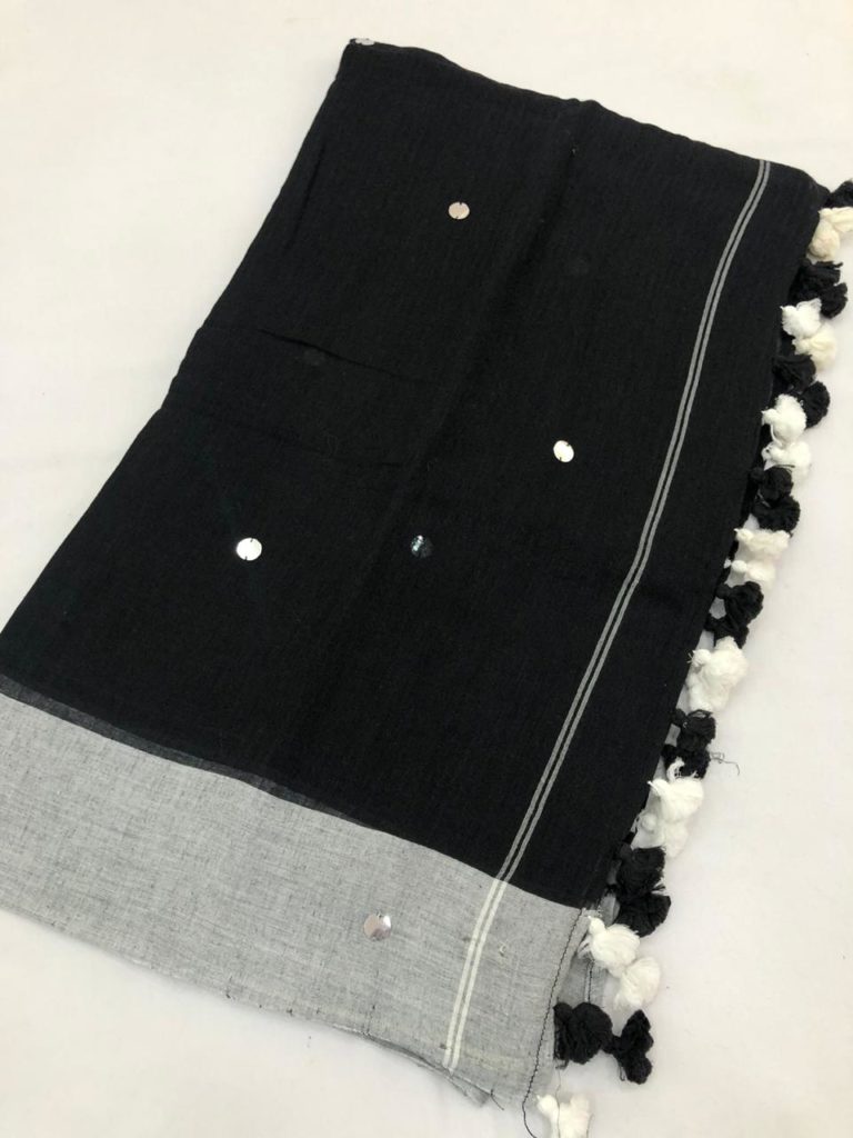 Black Grey Border Silver Sequin Pompom