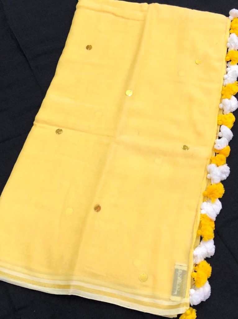 Yellow Gold Sequin Small Zari border Pompom