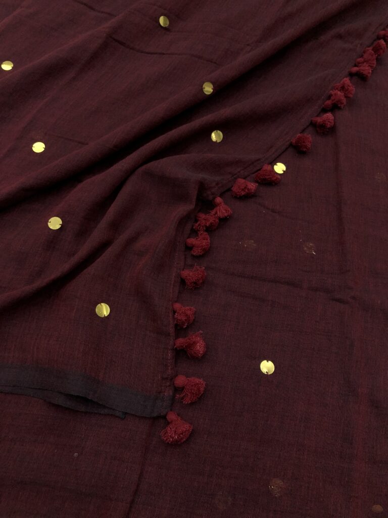 Maroon Gold Chumki Sequins Saree